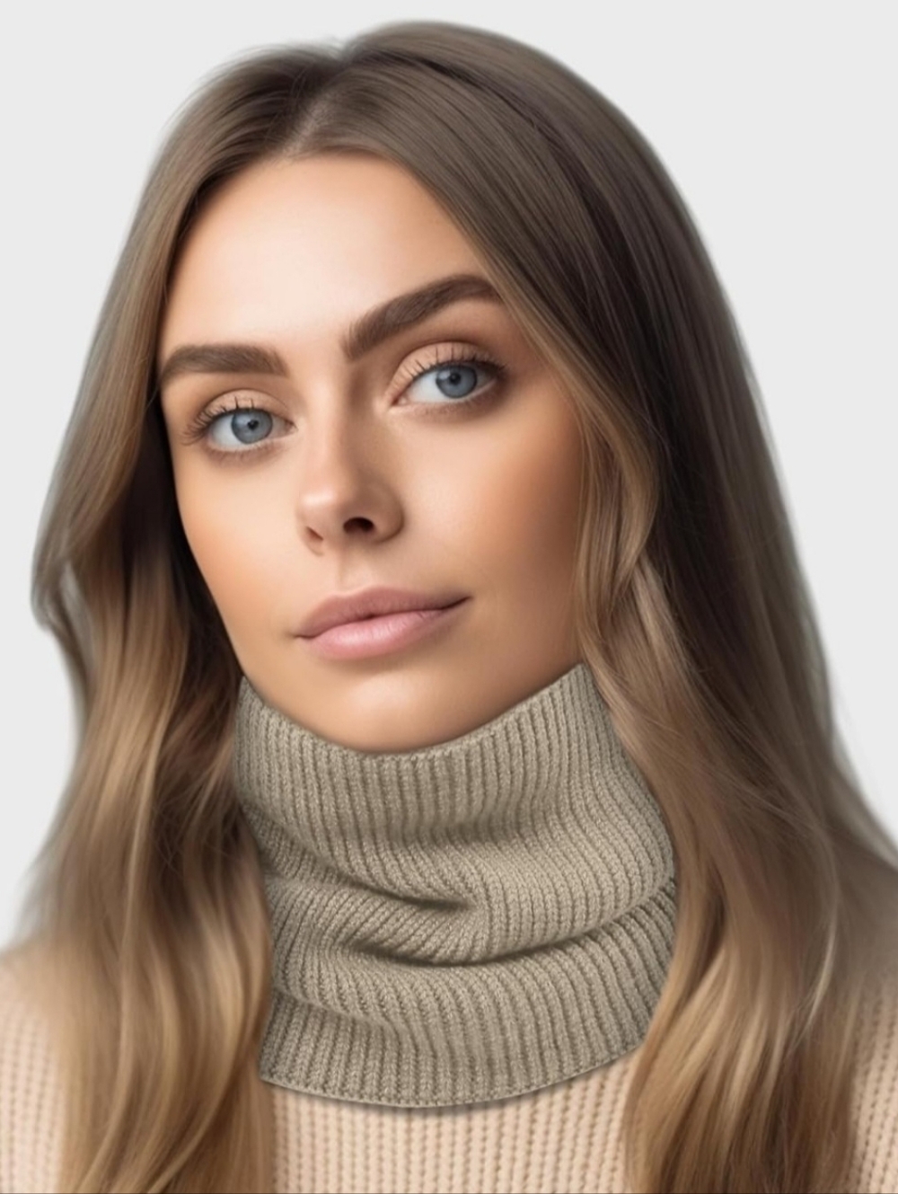 Ribbed Knit Neck Warmer in Taupe